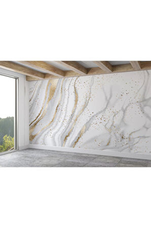 Oxyteez   Altın Ve Beyaz Soyut Mermer Desenli Duvar Kağıdı-5538 5538