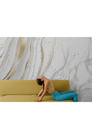 Oxyteez   Altın Ve Beyaz Soyut Mermer Desenli Duvar Kağıdı-5538 5538