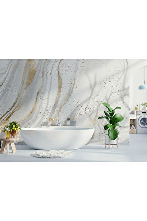 Oxyteez   Altın Ve Beyaz Soyut Mermer Desenli Duvar Kağıdı-5538 5538