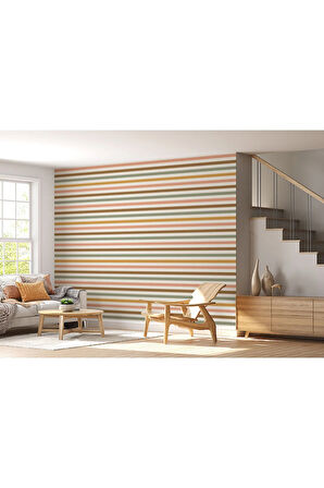 Oxyteez   Yatay Çizgili Pastel Tonlu Duvar Kağıdı Çocuk Odası Duvar Posteri-5546 5546