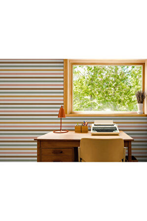 Oxyteez   Yatay Çizgili Pastel Tonlu Duvar Kağıdı Çocuk Odası Duvar Posteri-5546 5546