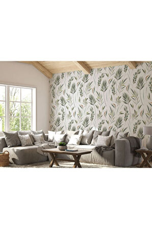 Oxyteez   Bitki Yaprakları Desenli Suluboya Duvar Kağıdı-5552 5552
