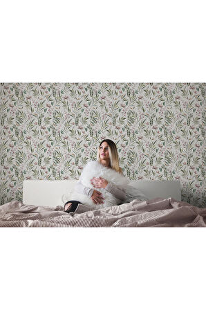 Oxyteez   Çiçek ve Yaprak Desenli İskandinav Tarzı Duvar Kağıdı-5555 5555