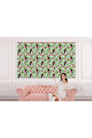 Oxyteez   Tropikal Papağanlar Çiçekli Ağaç Yaprakları Duvar Kağıdı-5560 5560