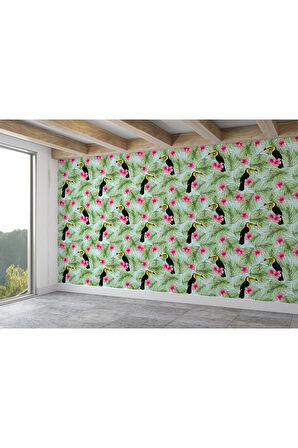 Oxyteez   Tropikal Papağanlar Çiçekli Ağaç Yaprakları Duvar Kağıdı-5560 5560