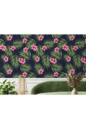 Oxyteez   Tropikal Çiçekli Ağaç Yaprakları Duvar Kağıdı-5561 5561