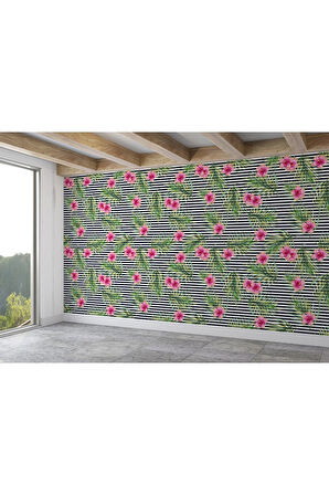 Oxyteez   Tropikal Çiçekli Ağaç Yaprakları Duvar Kağıdı-5563 5563