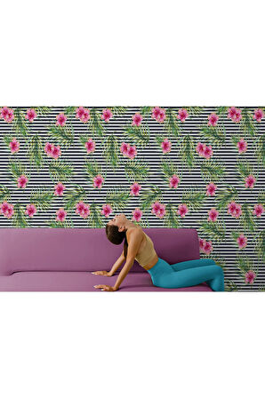 Oxyteez   Tropikal Çiçekli Ağaç Yaprakları Duvar Kağıdı-5563 5563