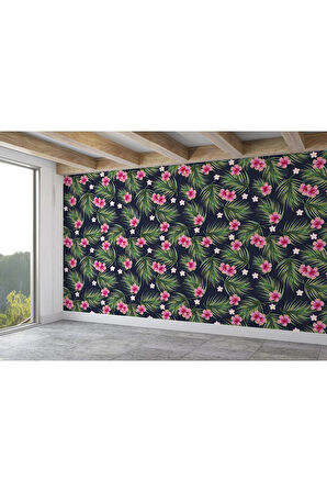 Oxyteez   Tropikal Çiçekli Ağaç Yaprakları Duvar Kağıdı-5564 5564