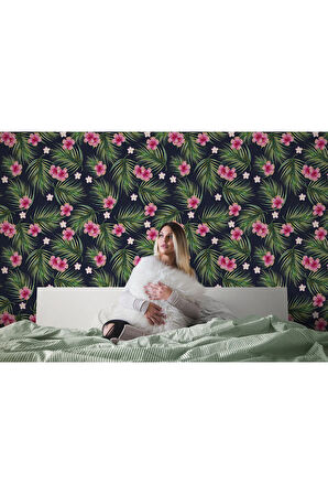Oxyteez   Tropikal Çiçekli Ağaç Yaprakları Duvar Kağıdı-5564 5564