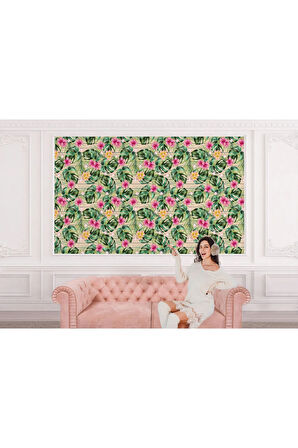 Oxyteez   Tropikal Çiçekli Ağaç Yaprakları Duvar Kağıdı-5566 5566