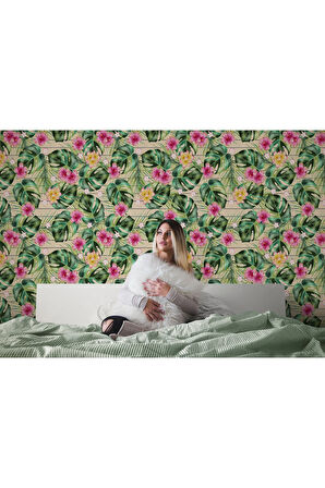 Oxyteez   Tropikal Çiçekli Ağaç Yaprakları Duvar Kağıdı-5566 5566
