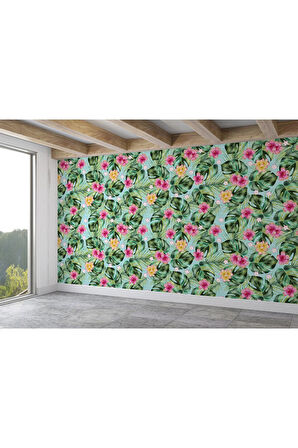 Oxyteez   Tropikal Çiçekli Ağaç Yaprakları Duvar Kağıdı-5567 5567