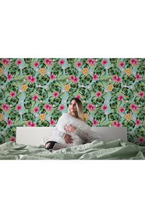 Oxyteez   Tropikal Çiçekli Ağaç Yaprakları Duvar Kağıdı-5567 5567