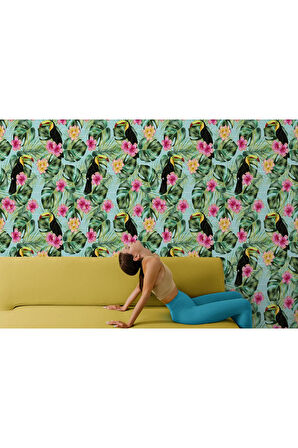 Oxyteez   Tropikal Çiçekli Ağaç Yaprakları Duvar Kağıdı-5568 5568