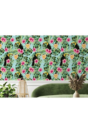 Oxyteez   Tropikal Çiçekli Ağaç Yaprakları Duvar Kağıdı-5568 5568