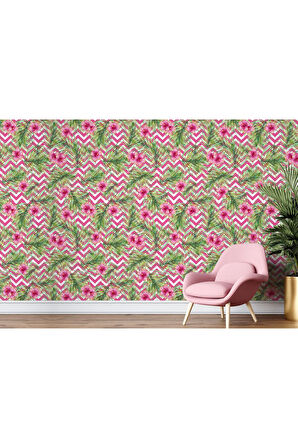 Oxyteez   Tropikal Çiçekli Ağaç Yaprakları Duvar Kağıdı-5572 5572