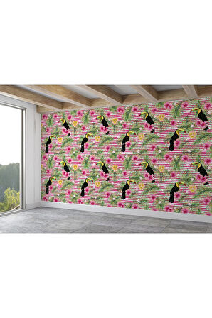 Oxyteez   Tropikal Papağanlar Çiçekli Ağaç Yaprakları Duvar Kağıdı-5573 5573