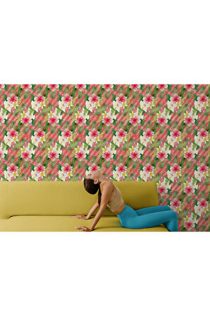 Oxyteez   Çiçek ve Yaprak Desenli Duvar Kağıdı-5578 5578