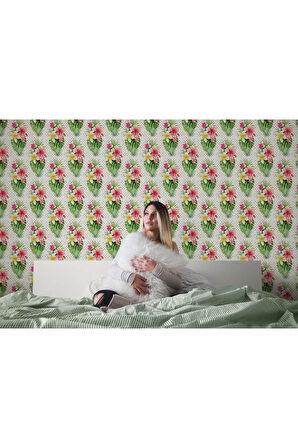 Oxyteez   Çiçek ve Yaprak Desenli Duvar Kağıdı-5585 5585