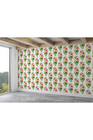 Oxyteez   Çiçek ve Yaprak Desenli Duvar Kağıdı-5585 5585