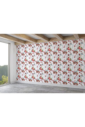 Oxyteez   Kuşburnu Ağacı, Renkli Canlı Çiçekler Arka Plan Desenli Dekoratif Duvar Kağıdı-5590 5590