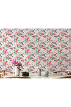 Oxyteez   Pembe Çiçek Desenli Kız Çocuğu Odası Duvar Kağıdı-5594 5594