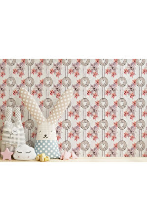 Oxyteez   Pembe Çiçek Desenli Kız Çocuğu Odası Duvar Kağıdı-5595 5595