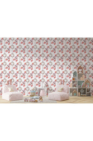 Oxyteez   Pembe Çiçek Desenli Kız Çocuğu Odası Duvar Kağıdı-5595 5595