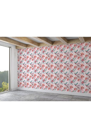 Oxyteez   Pembe Kuşburnu Çiçeği Desenli Kız Çocuğu Odası Duvar Kağıdı-5596 5596