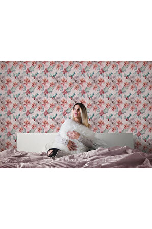 Oxyteez   Pembe Kuşburnu Çiçeği Desenli Kız Çocuğu Odası Duvar Kağıdı-5596 5596