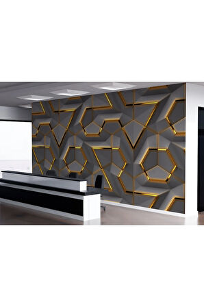 Oxyteez   3D Görünümlü Altın Detaylı Geometrik Desen Duvar Kağıdı-5608 5608