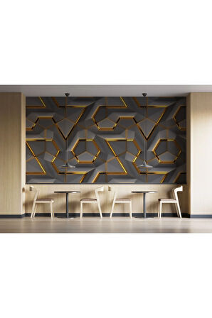 Oxyteez   3D Görünümlü Altın Detaylı Geometrik Desen Duvar Kağıdı-5608 5608