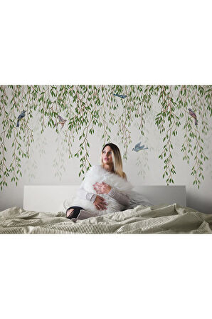 Oxyteez   Sarmaşıktaki Kuşlar Desenli Duvar Kağıdı-5613 5613