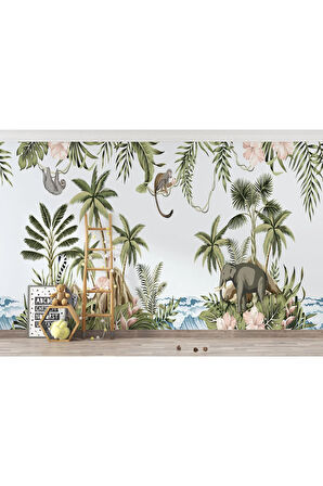 Oxyteez   Tropikal Orman Bitkileri ve Hayvanları Çocuk Odası Duvar Kağıdı-5615 5615