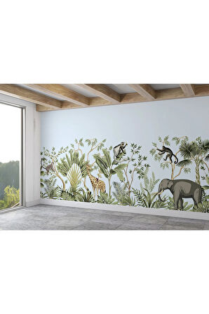 Oxyteez   Tropikal Orman Bitkileri ve Hayvanları Çocuk Odası Duvar Kağıdı-5617 5617