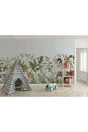 Oxyteez   Tropikal Orman Bitkileri ve Hayvanları Çocuk Odası Duvar Kağıdı-5617 5617