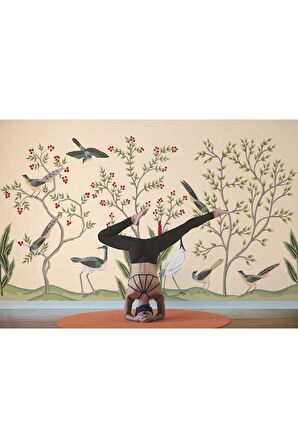 Oxyteez   Kuşburnu Ağacı ve Kuşlar Desenli Dekoratif Duvar Kağıdı-5619 5619