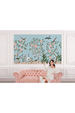 Oxyteez   Pembe Çiçekli Ağaç ve Kuşlar Duvar Kağıdı-5620 5620