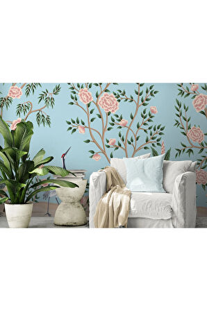 Oxyteez   Pembe Çiçekli Ağaç ve Kuşlar Duvar Kağıdı-5620 5620