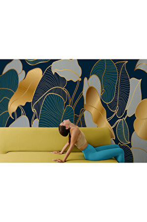 Oxyteez   Altın Detaylı Tropical Yapraklar Desenli Duvar Kağıdı-5623 5623