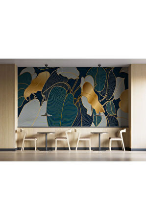 Oxyteez   Altın Detaylı Tropical Yapraklar Desenli Duvar Kağıdı-5623 5623