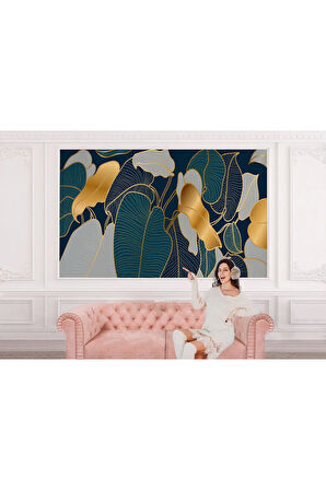 Oxyteez   Altın Detaylı Tropical Yapraklar Desenli Duvar Kağıdı-5623 5623