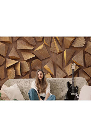 Oxyteez   3D Ahşah Geometrik Desenli Duvar Kağıdı-5624 5624