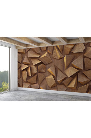 Oxyteez   3D Ahşah Geometrik Desenli Duvar Kağıdı-5624 5624