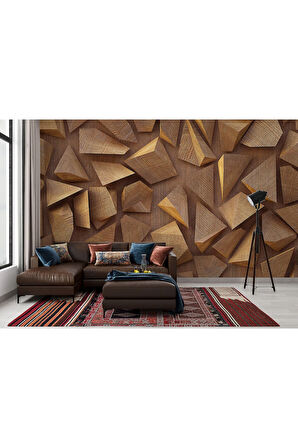 Oxyteez   3D Ahşah Geometrik Desenli Duvar Kağıdı-5624 5624
