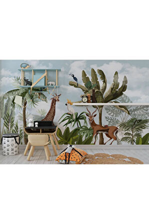Oxyteez   Tropikal Orman Bitkileri ve Hayvanlar Çocuk Odası Duvar Kağıdı-5625 5625