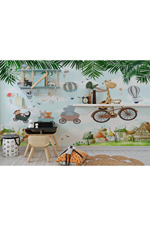 Oxyteez   Uçan Hayvanlar ve Uçan Balonlar Bebek ve Çocuk Odası Duvar Kağıdı-5629 5629