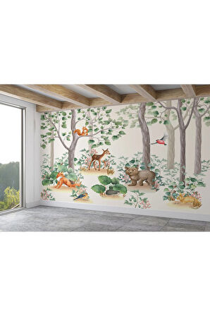 Oxyteez   Suluboya Görünümlü Sevimli Hayvanlar Desenli Duvar Kağıdı Kreş Okul Posteri-5630 5630