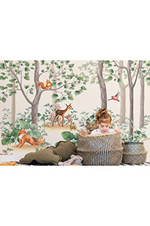 Oxyteez   Suluboya Görünümlü Sevimli Hayvanlar Desenli Duvar Kağıdı Kreş Okul Posteri-5630 5630